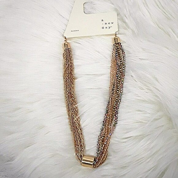 Gold Beaded Chain Necklace A NEW DAY Womens Fashion Necklace - Picture 1 of 6
